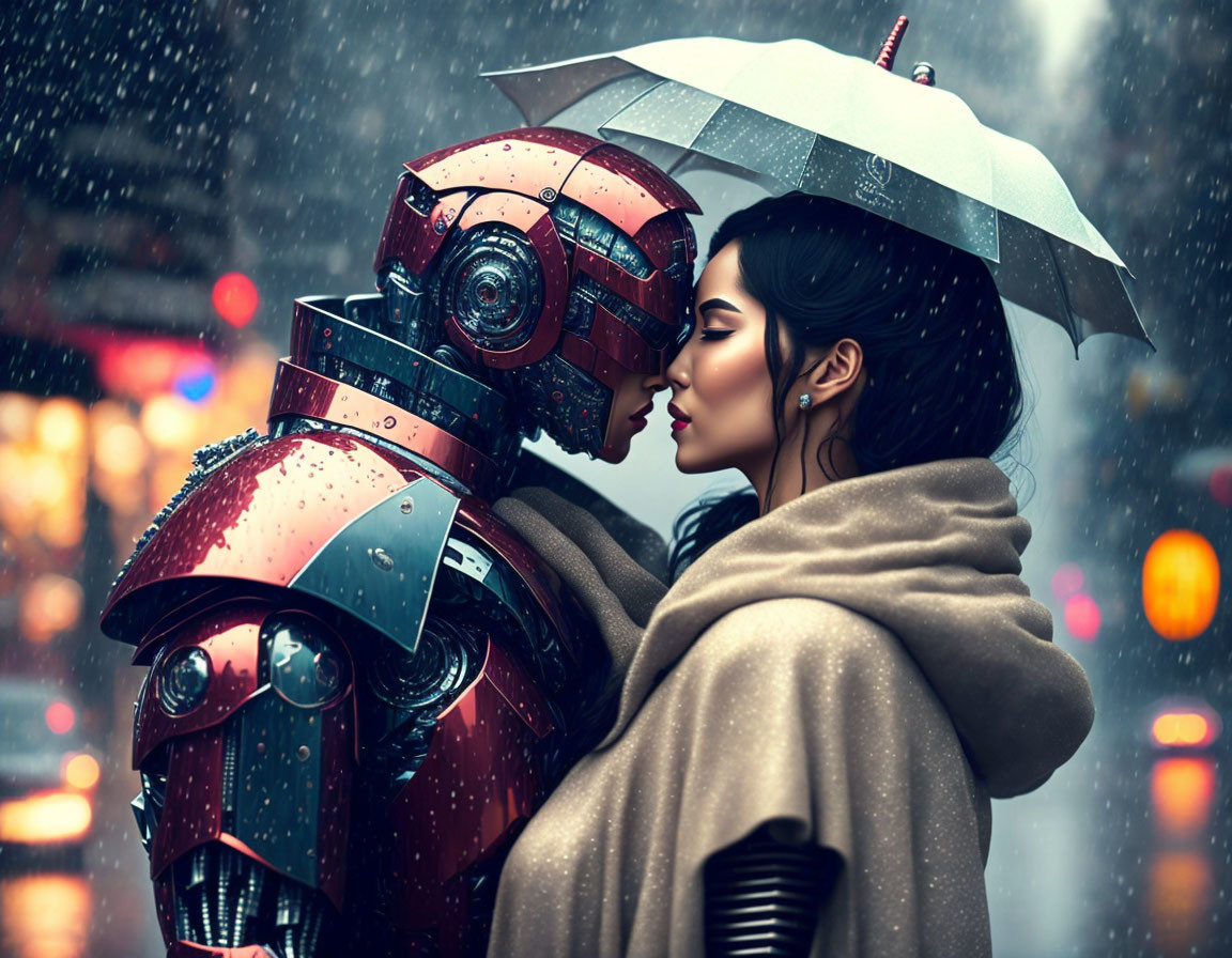 robot man and woman kisiing