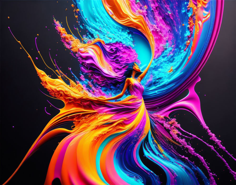 Colorful liquid swirl against dark backdrop in abstract design