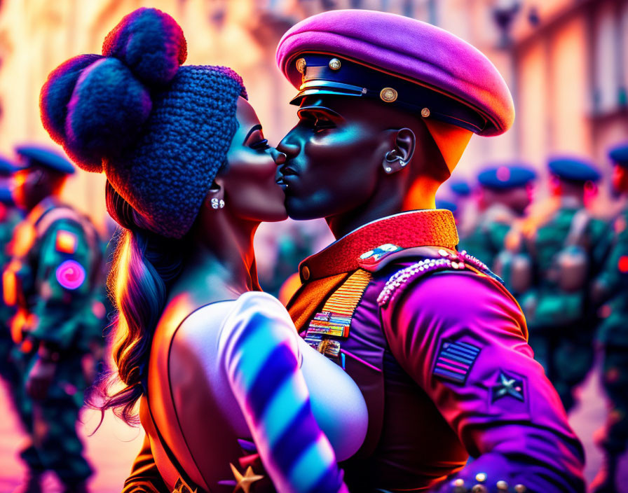 Soldier kissing with woman