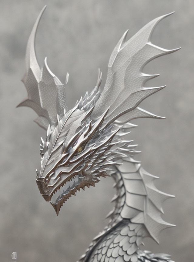 Detailed Realistic Dragon Head with Sharp Scales and Horns