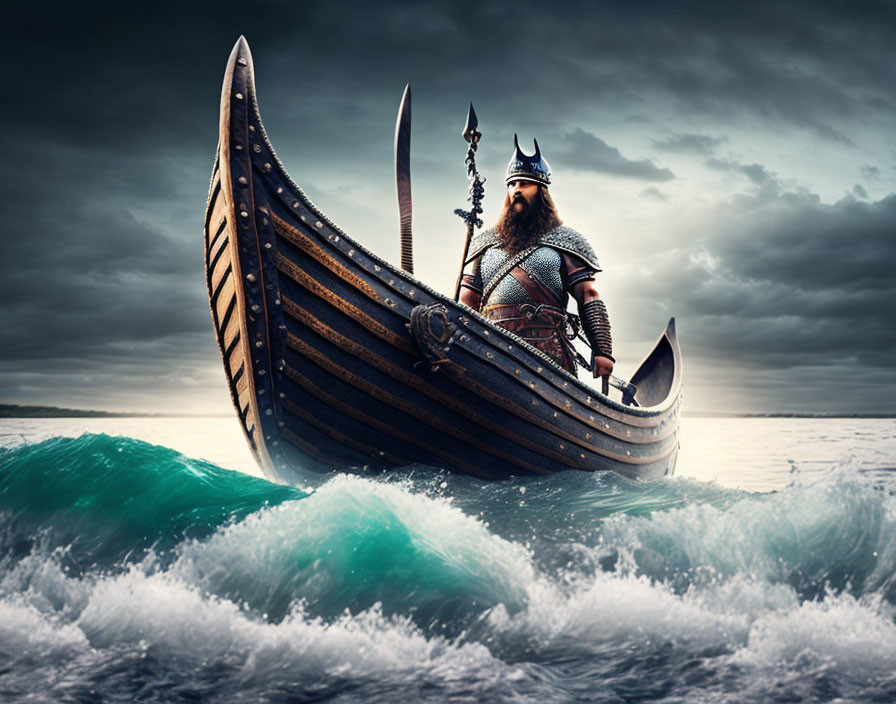 A Viking warrior with his boat.