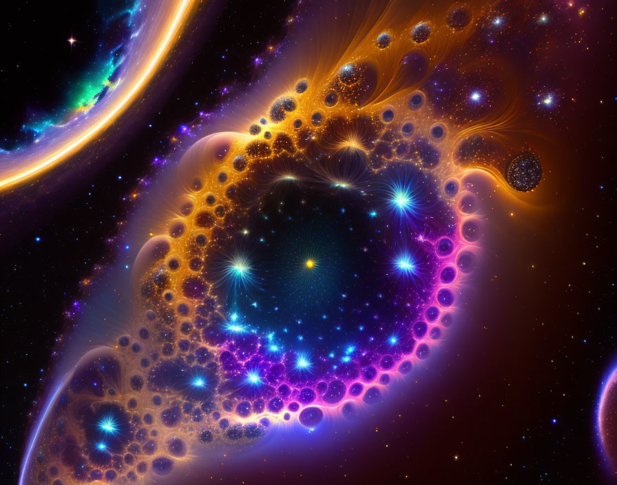 Colorful Fractal Cosmic Scene with Galaxies, Stars, and Nebulae