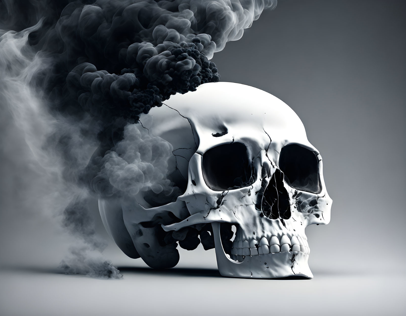 White Skull with Black Smoke 