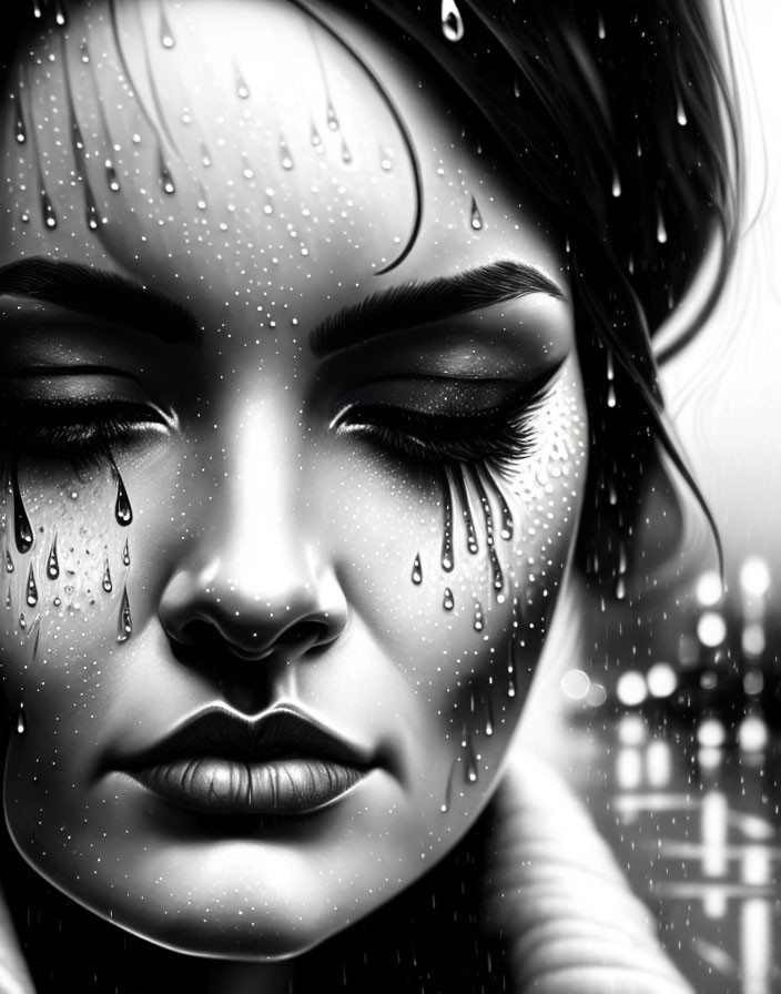 Sad woman in the rain