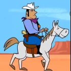 Cowboy on White Horse in Red Desert Landscape