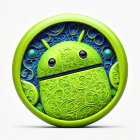 Vibrant Green Stylized Android Mascot in Circular Frame
