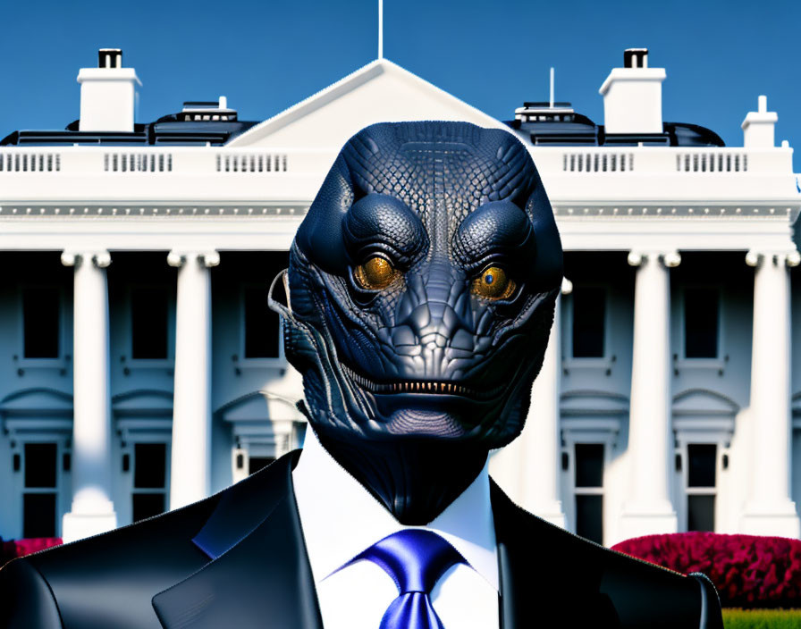 Reptilian alien in suit at White House