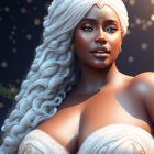 Majestic woman with white hair, jewelry, and makeup in 3D rendering