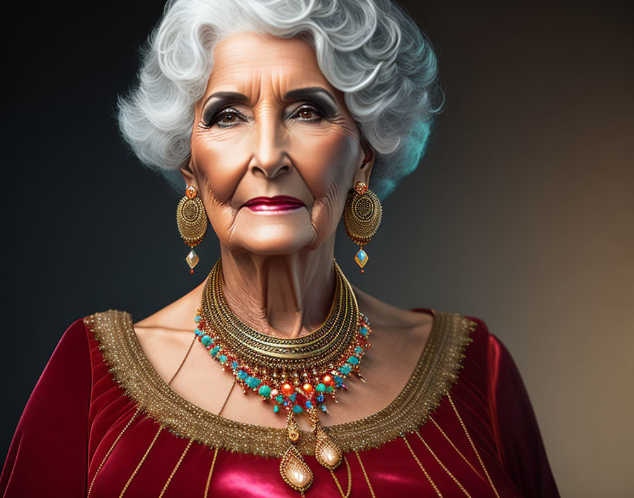 Mature woman in costume, earrings and necklace