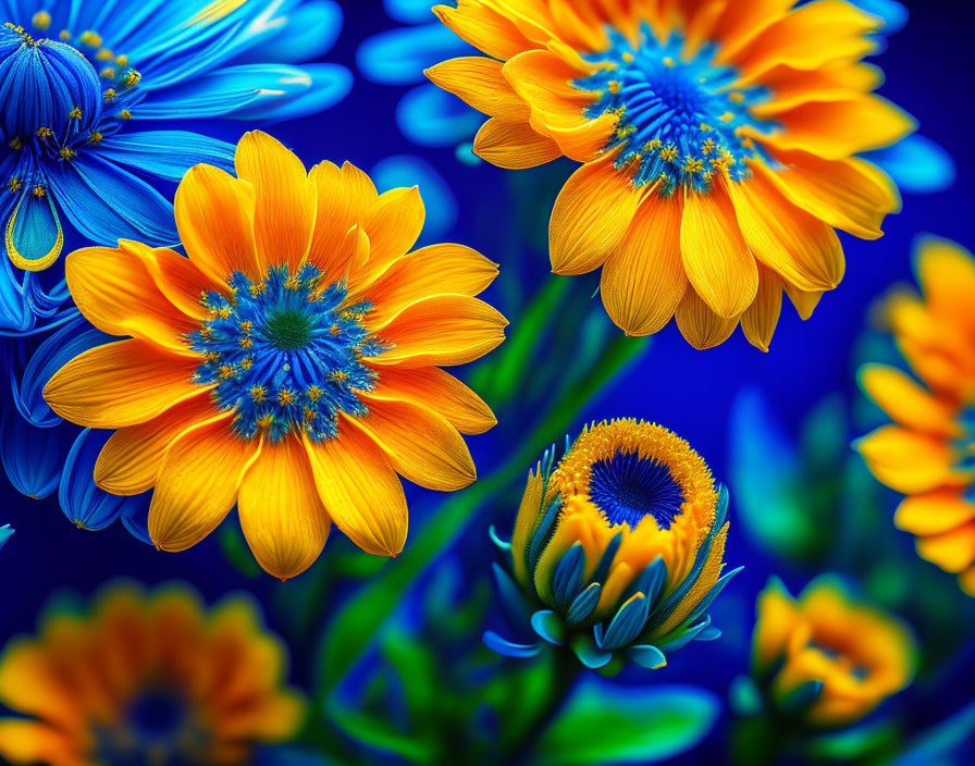 Blue flower blossoms, different size