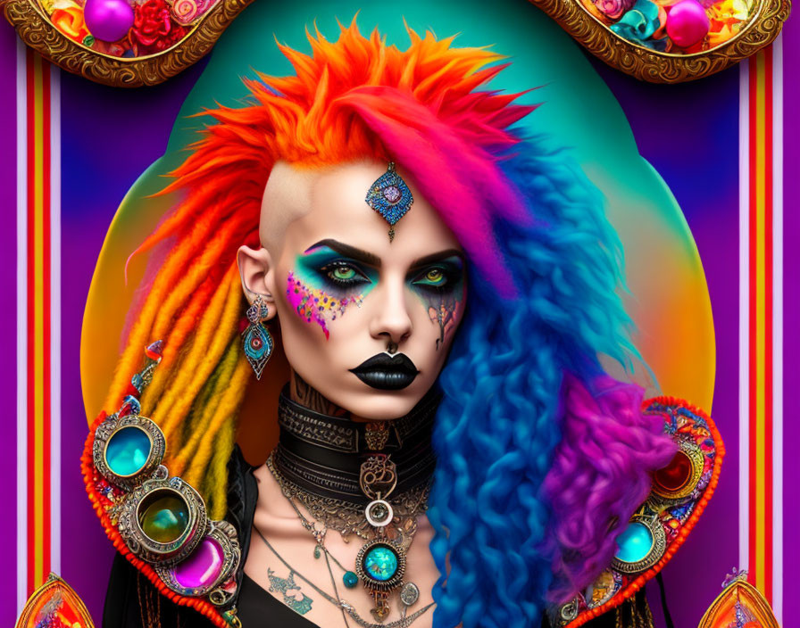  Patchwork gothic-punk woman with colourful crazy 