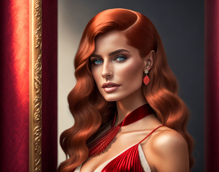 junge Frau im roten Kleid und langem Haar