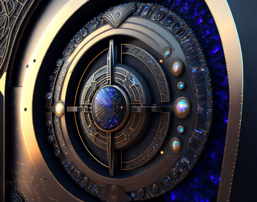 Futuristic digital artwork of glowing blue circular mechanism