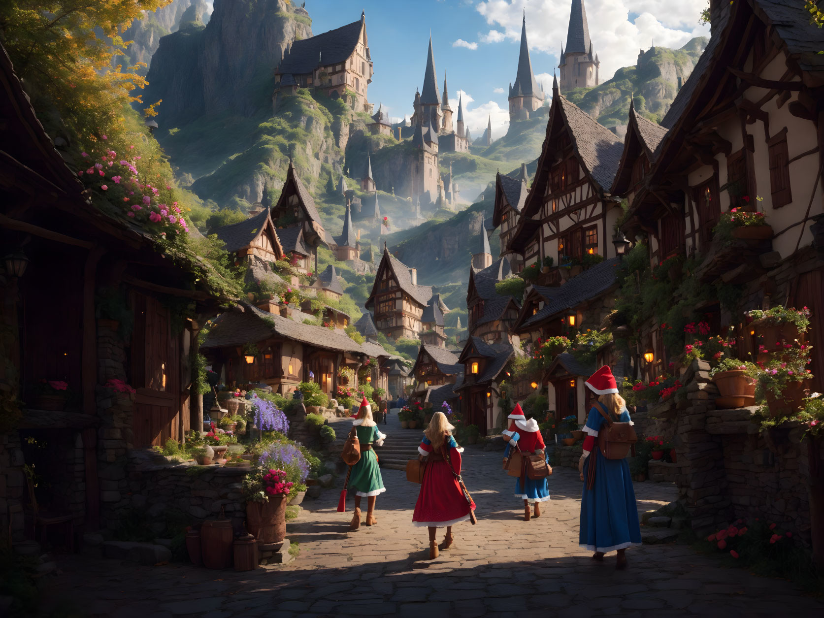 Through the streets of an elven village
