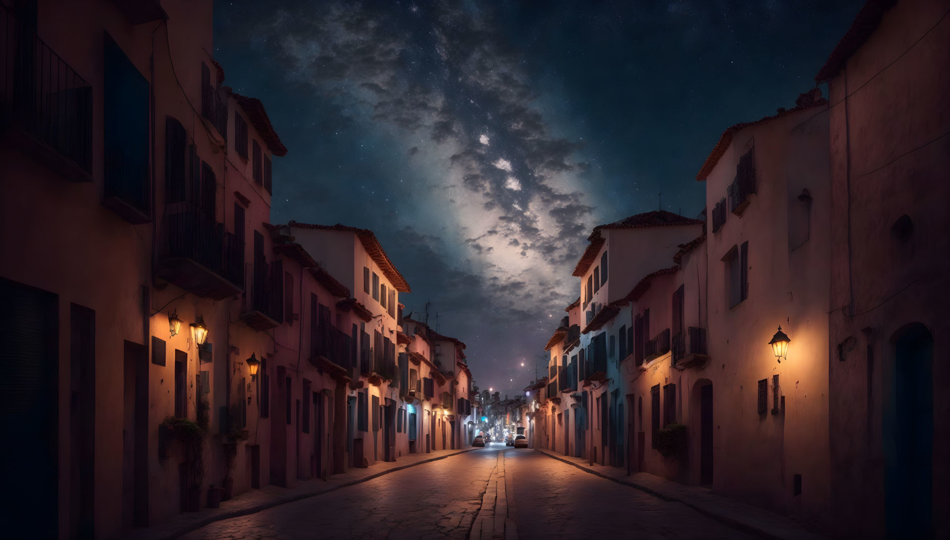Street of a village at night