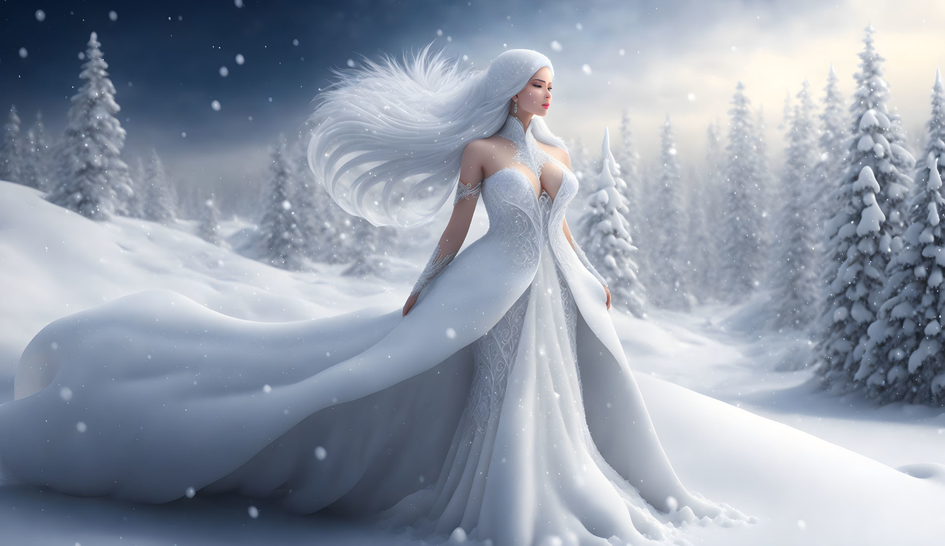 She and the snow are one