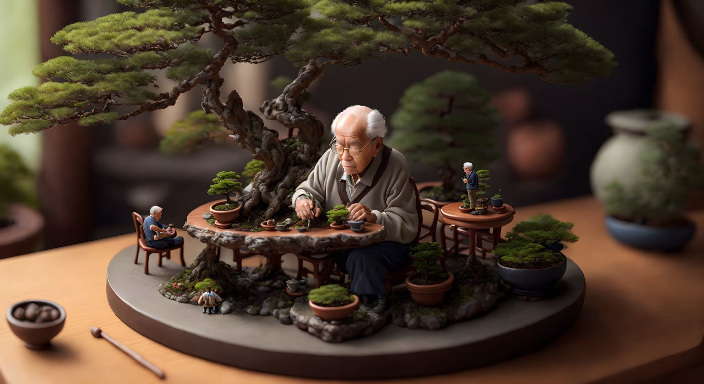 Tiny people and a bonsai