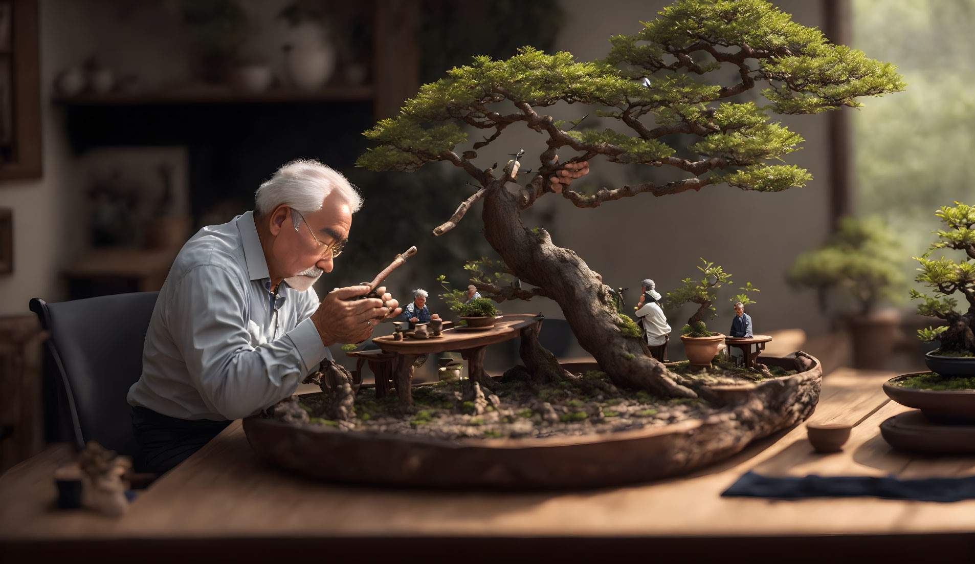 Working on a bonsai that tiny people