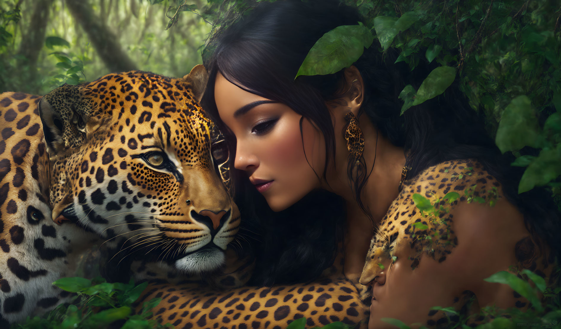 Woman and leopard