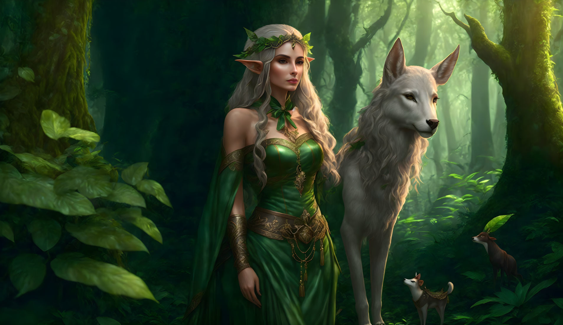 Elf with forest creatures
