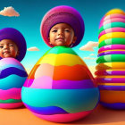 Vibrant 3D Illustration of Babies in Eggshells with Rings and Flowers
