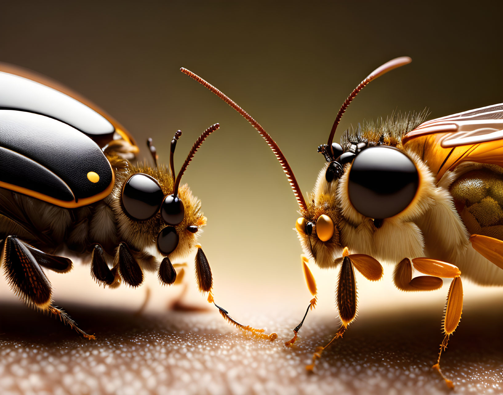 Detailed Close-Up of Vivid Insects with Prominent Eyes and Antennae