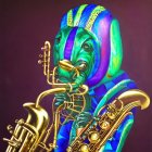 Surreal cephalopod entity playing saxophone in vibrant colors
