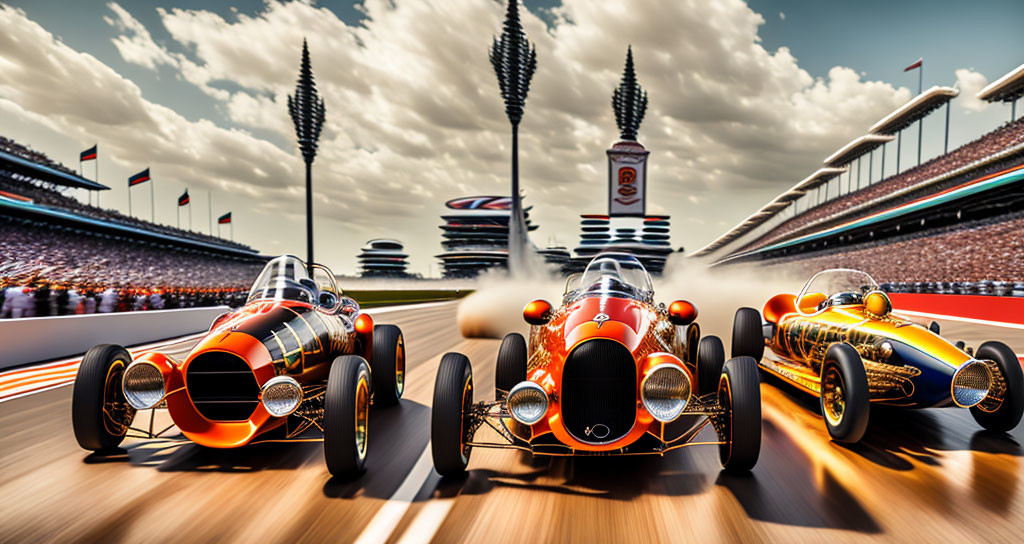 3 antique sports cars, racing down the wire