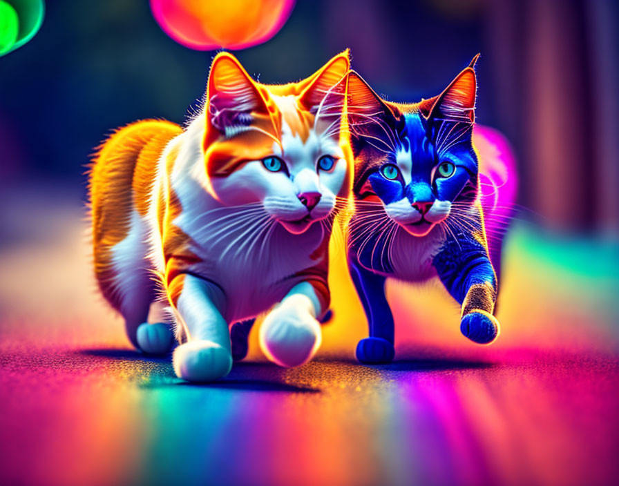 Two cats colorful cartoonish