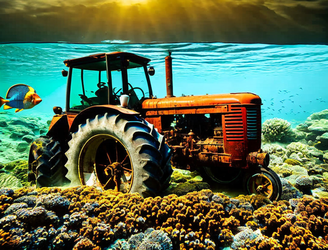 steampunk farming tractor undersea