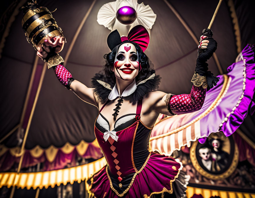female circus juggler, gothic style; fantasy