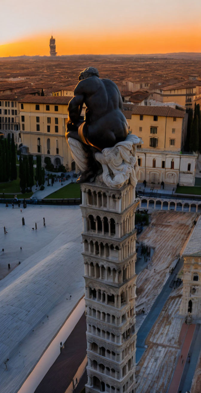 Roden Thinker on top of Leaning Tower of Pisa