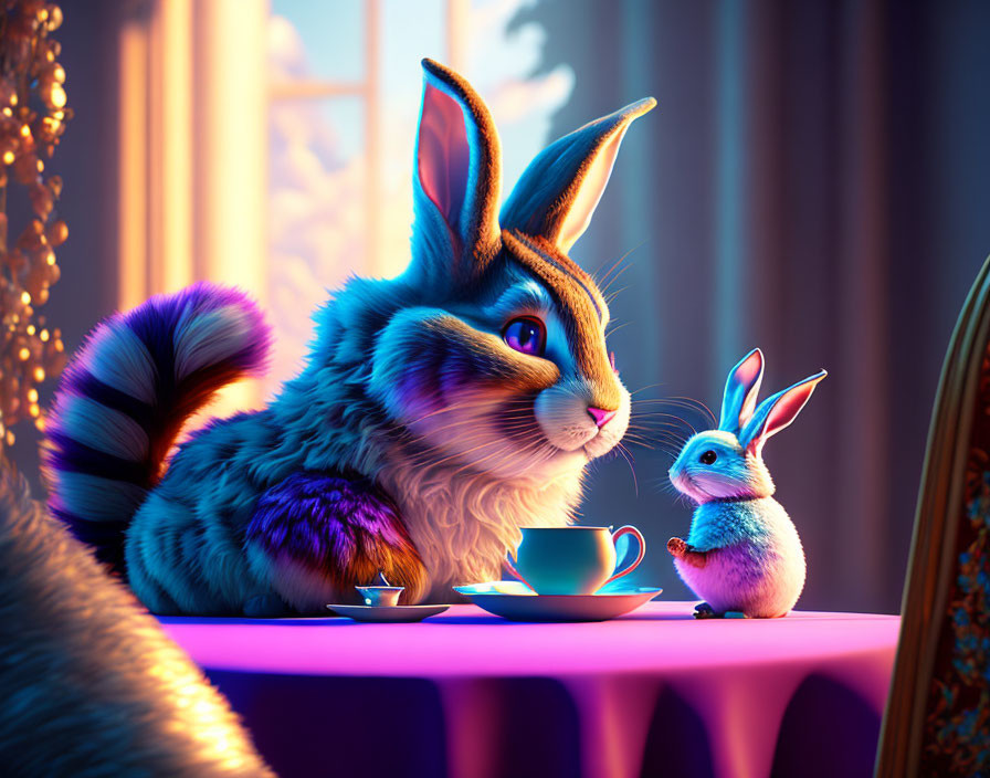 Cheshire cat and rabbit tea time