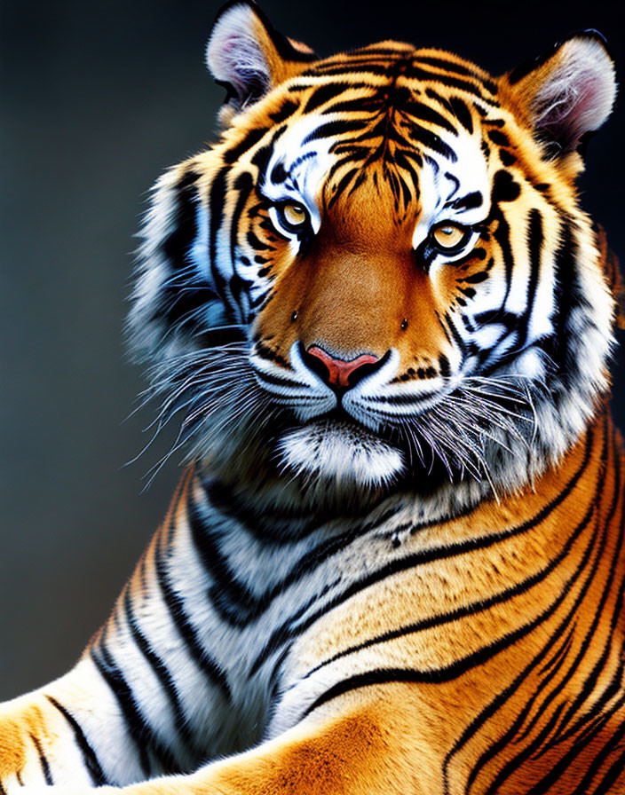 Detailed Close-Up of Tiger's Vivid Orange Face and Intense Gaze