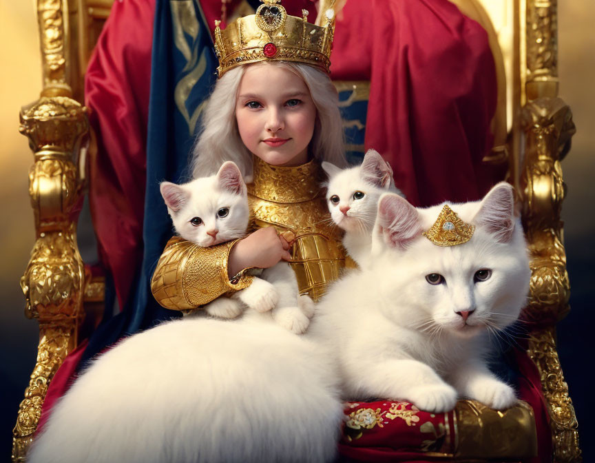 Young Queen with her giant cats