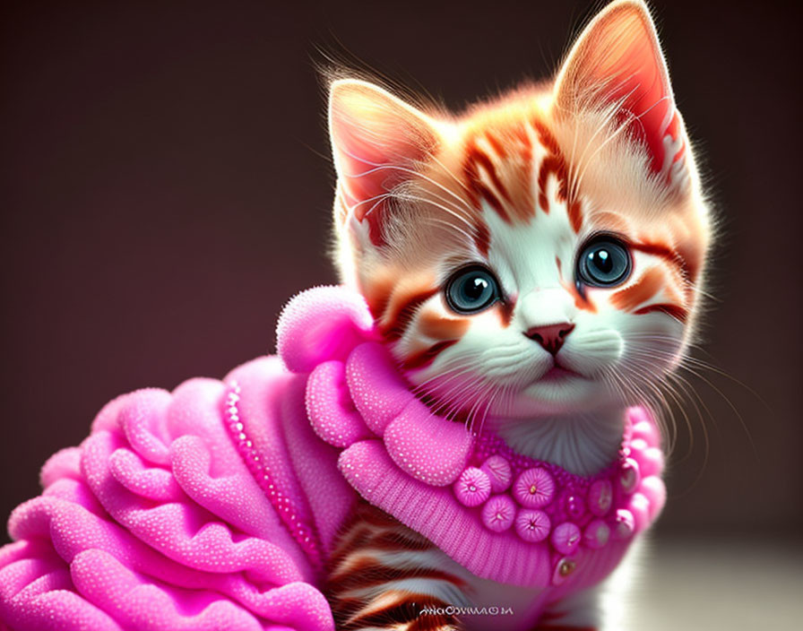 Adorable kitten with blue eyes in pink sweater