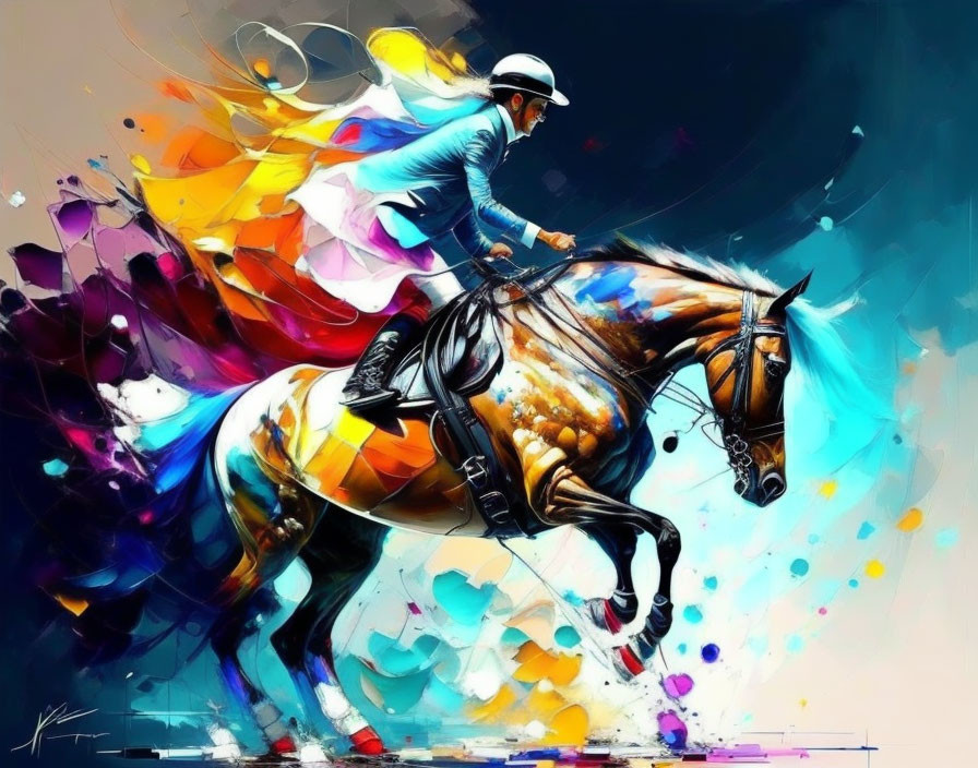 Colorful Show Jumper Horse Artwork with Dynamic Background
