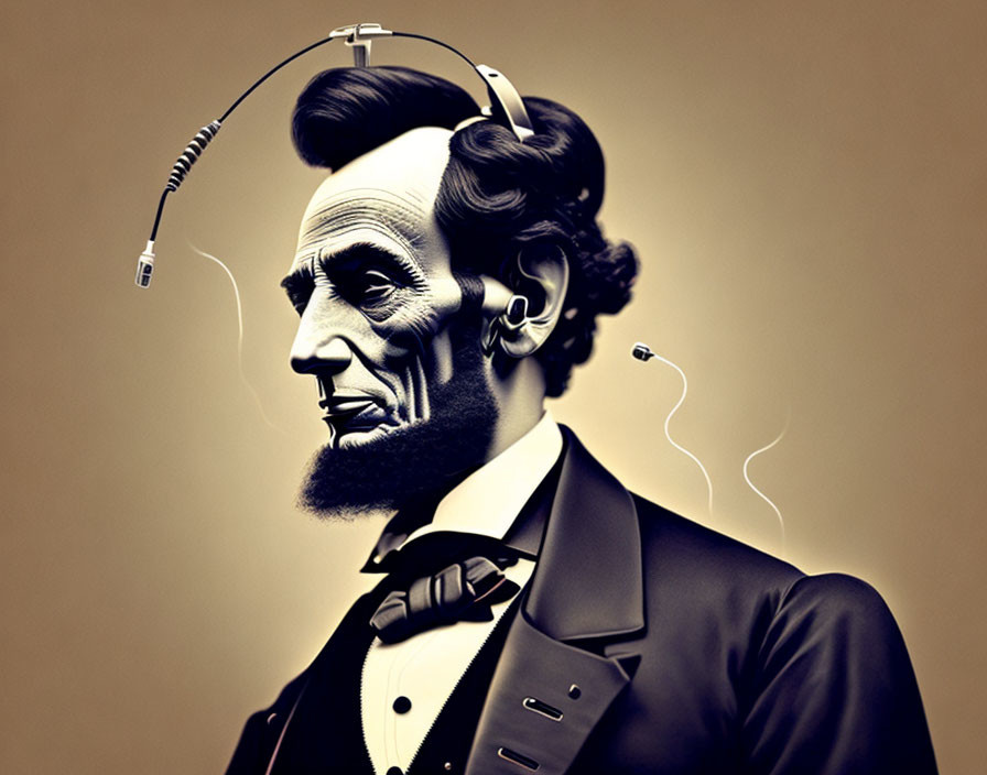 Abraham Lincoln portrait with modern tech elements