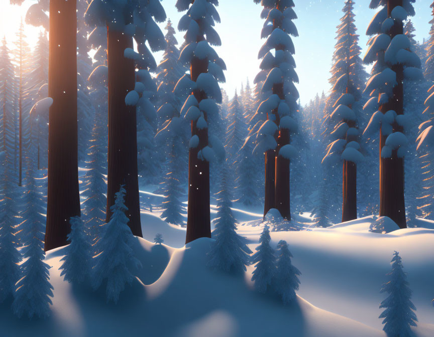 Tranquil winter forest with snow-covered pine trees