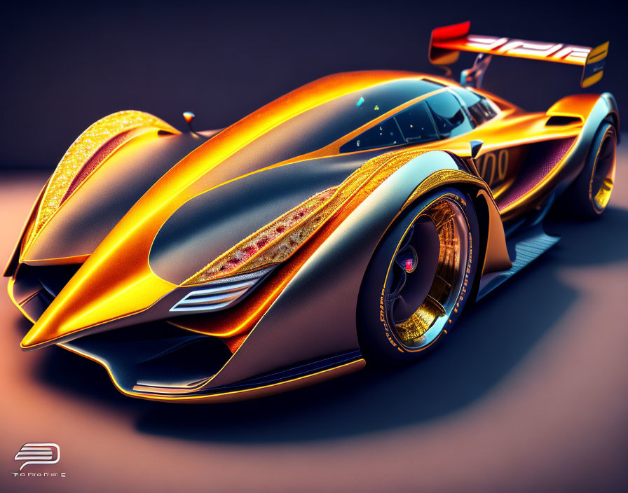 Futuristic gold and black race car with dynamic curves