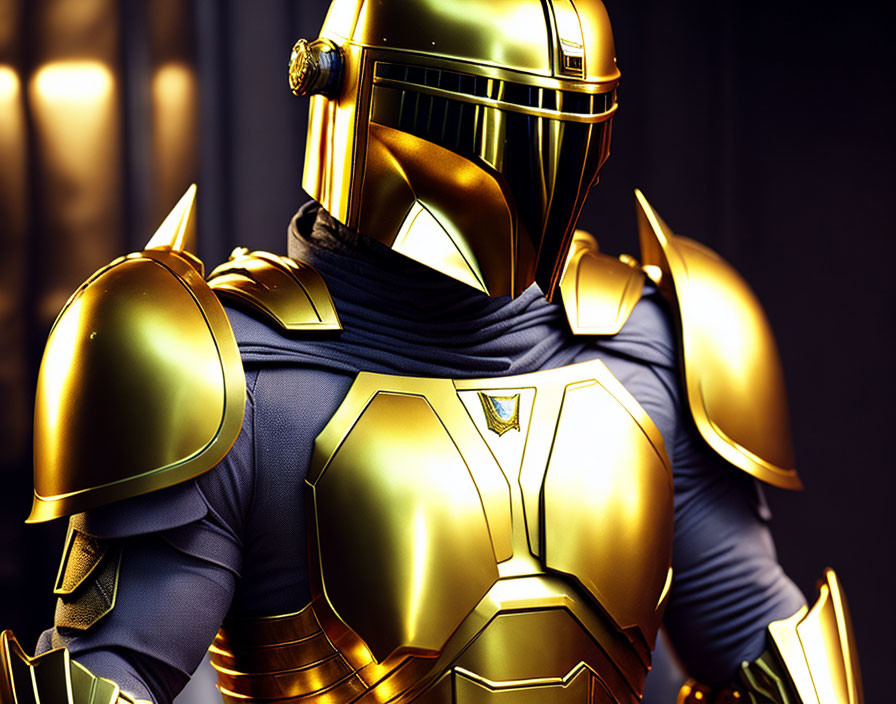 Golden armored character with modern medieval helmet.