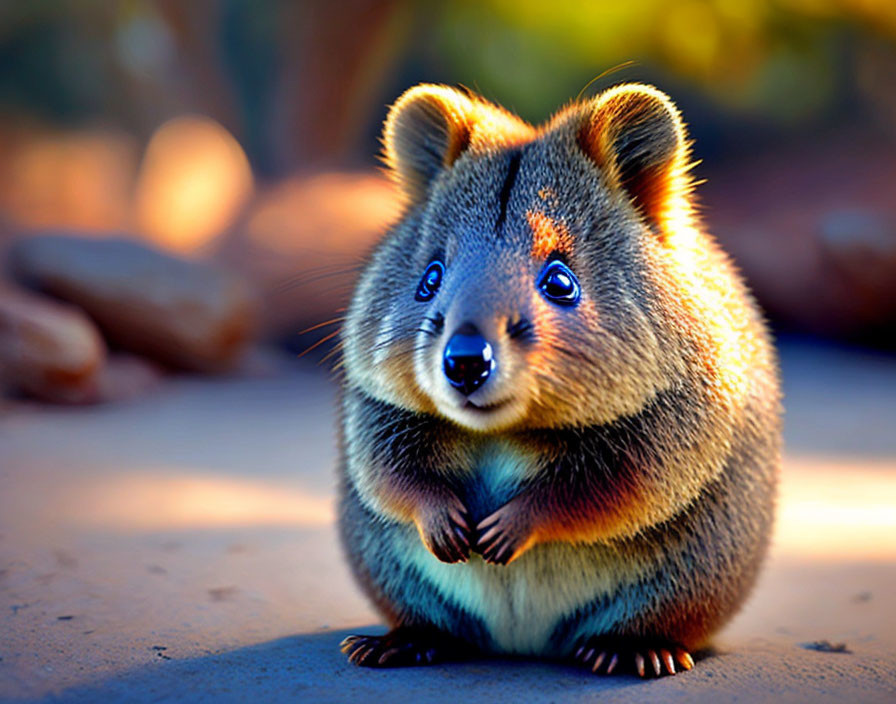 Adorable chubby quokka standing in natural setting
