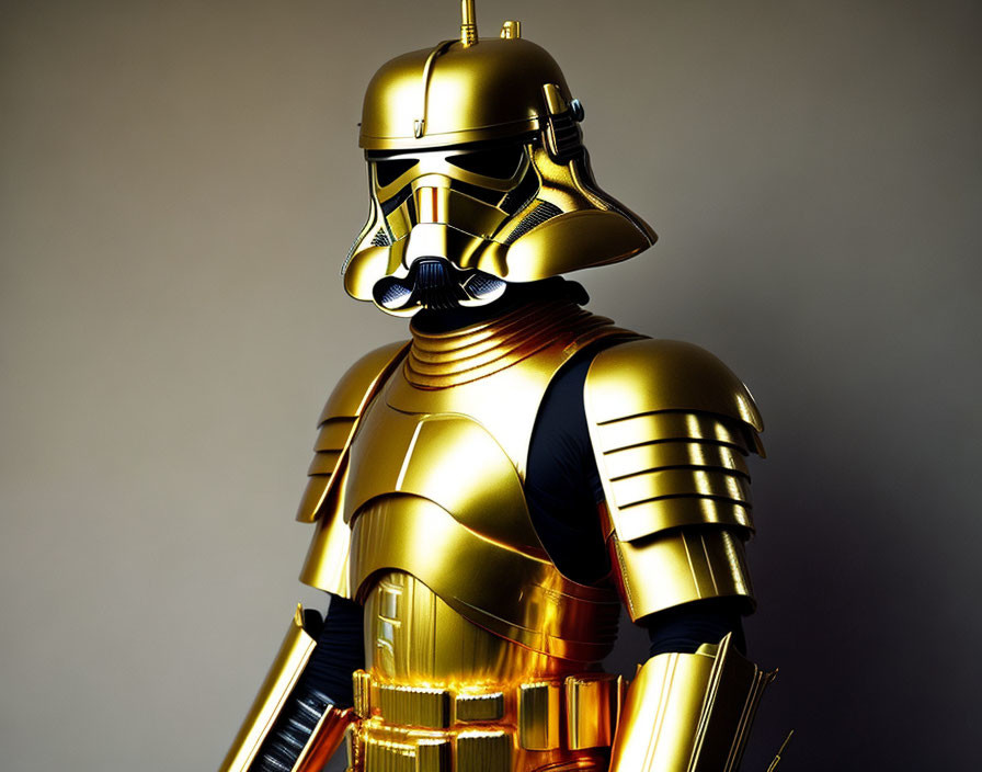 Golden Star Wars Stormtrooper Helmet & Armor on Gradient Background