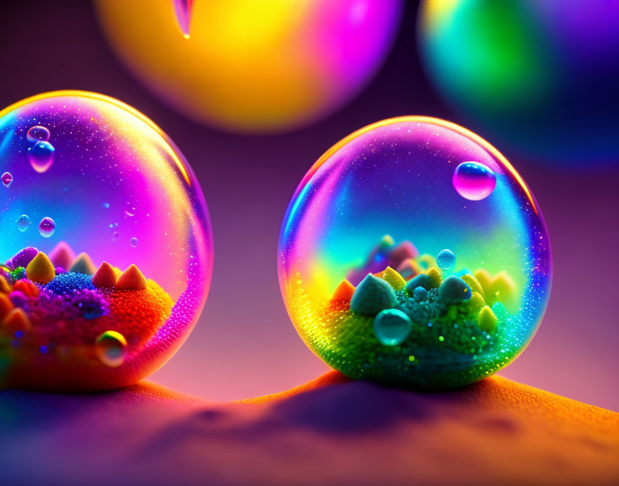 Colorful Iridescent Spheres Resembling Marbles on Blurred Background
