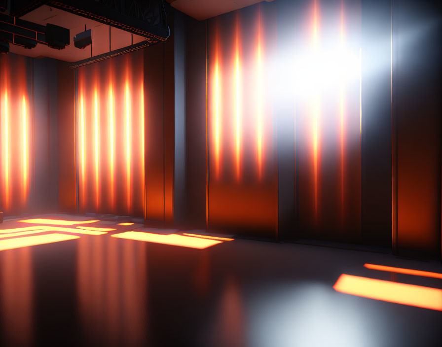 Futuristic Room with Glowing Orange Light Panels