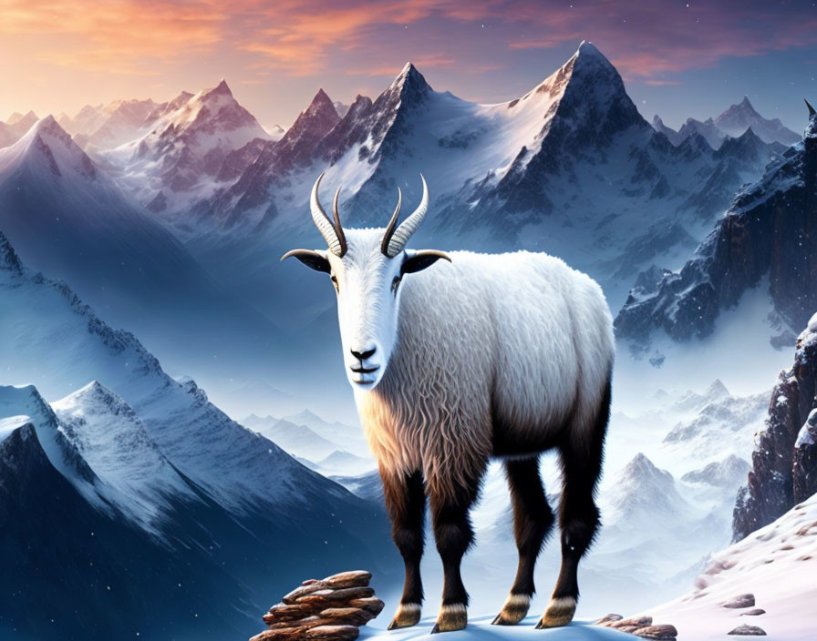 goat on a snowy mountain 