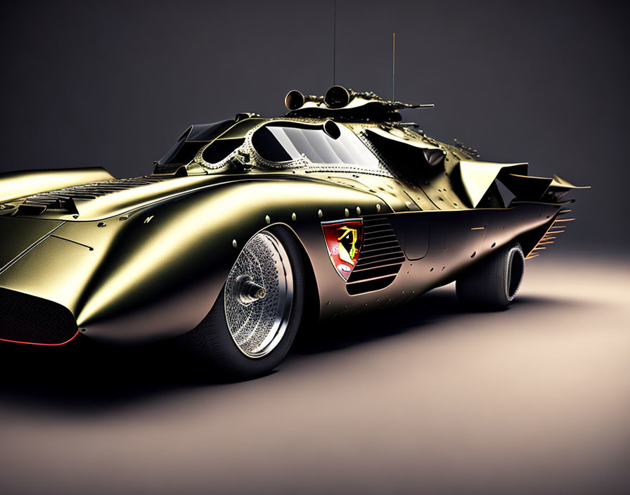 Golden Batmobile with Intricate Detailing and Red Accents