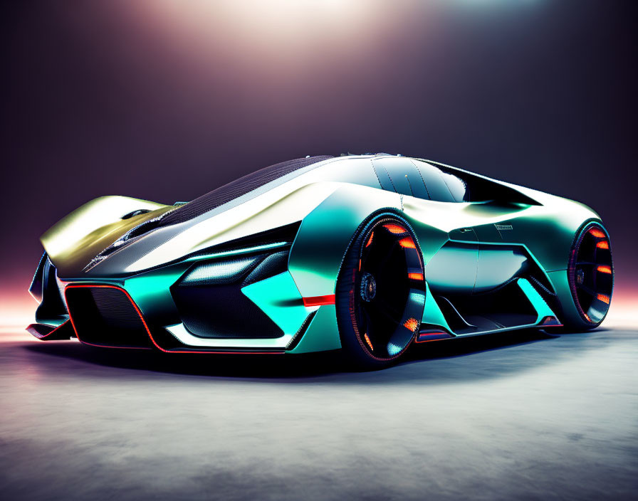 Sleek Futuristic Sports Car with Glowing Accents in Studio Setting