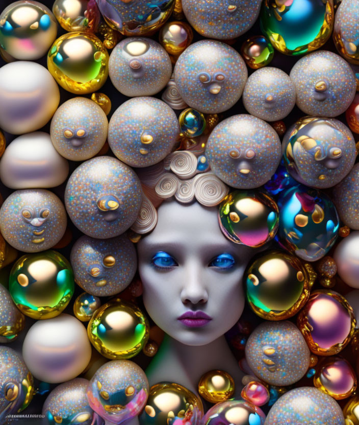 Abstract Portrait with Multicolored Reflective Orbs