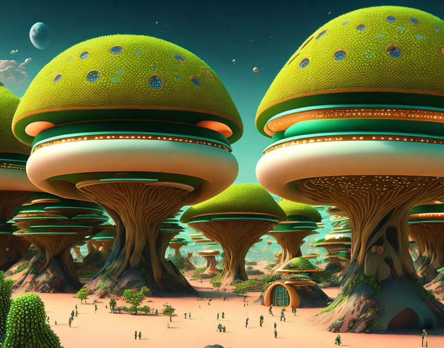 Futuristic Mushroom Elf Village